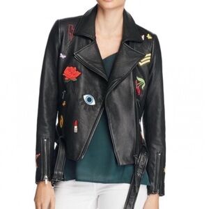Belle Vere Leather Biker Jacket Emoji Patches